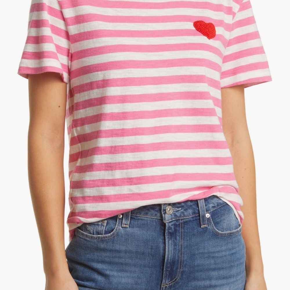 Pink‎ and White Striped T-Shirt with Heart Patch - Picture 4 of 6